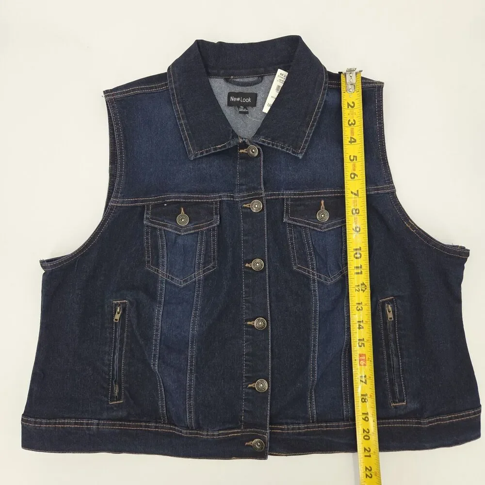 New Look Denim Jean Vest Womens Size 2X Button Up Down Western Country Cowgirl - Picture 4 of 8